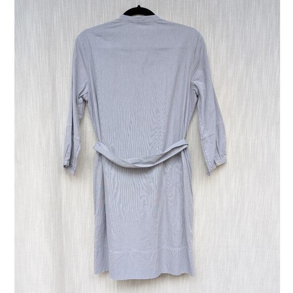 Everlane Blue Striped Cotton Weave Collarless Shirt Belt Midi Dress, size 2 - Picture 3 of 9